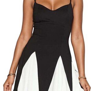 Women's Spaghetti Strap Mini Dress Color Block Pleated A line Flowy Summer